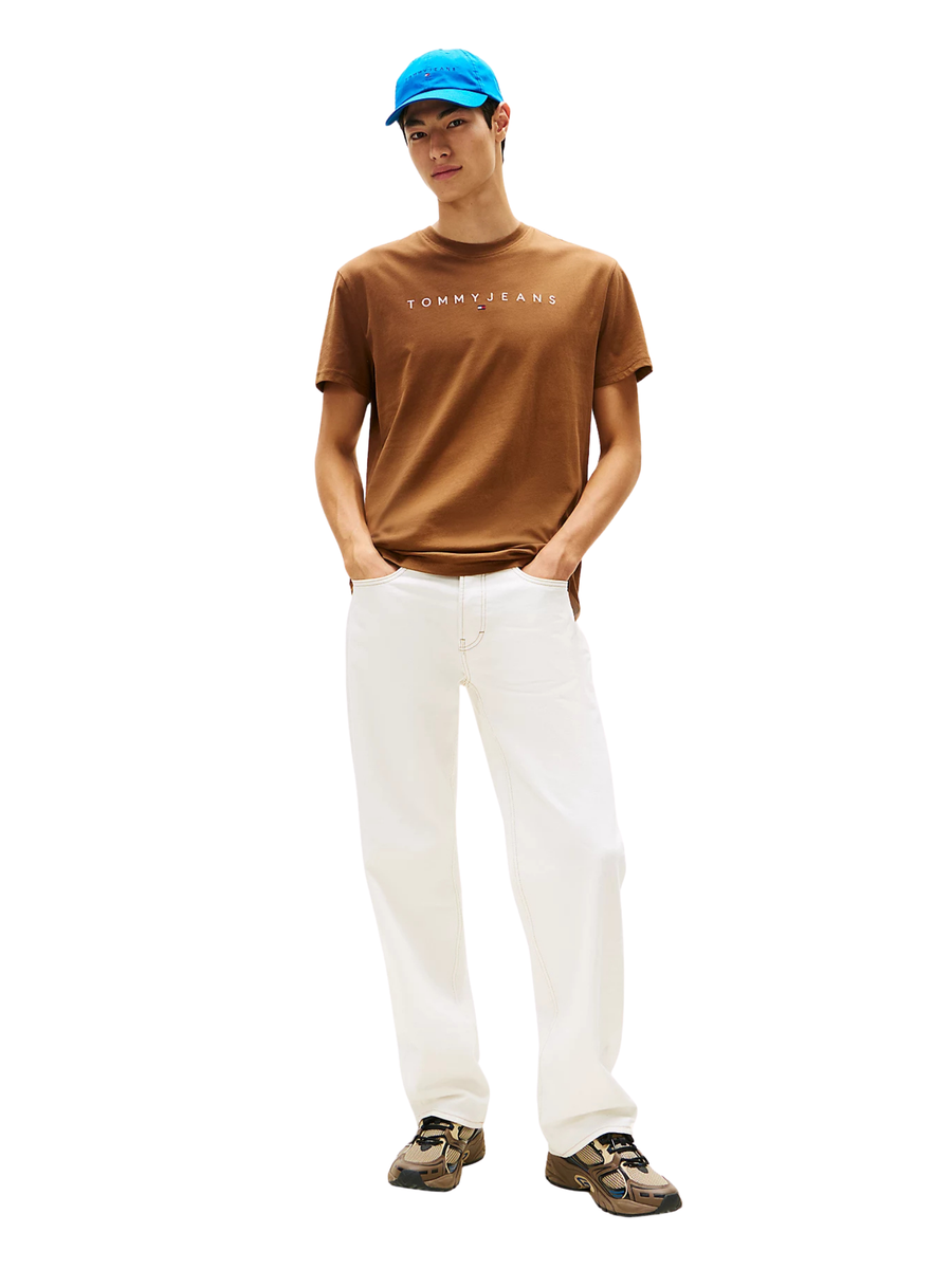 T-shirt Tommy Hilfiger marrone con logo lineare ricamato DM0DM20744 0HD Tommy Hilfiger 