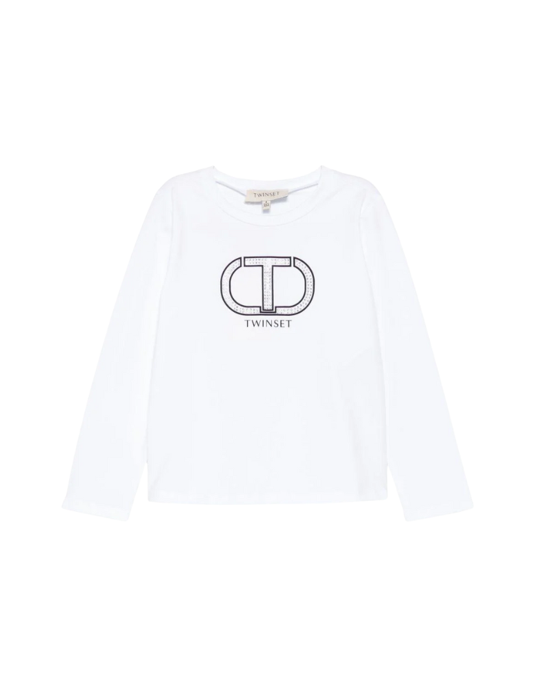 T-Shirt a maniche lunghe Twinset bianca con logo iconico 252GB2260 00526 Twinset 
