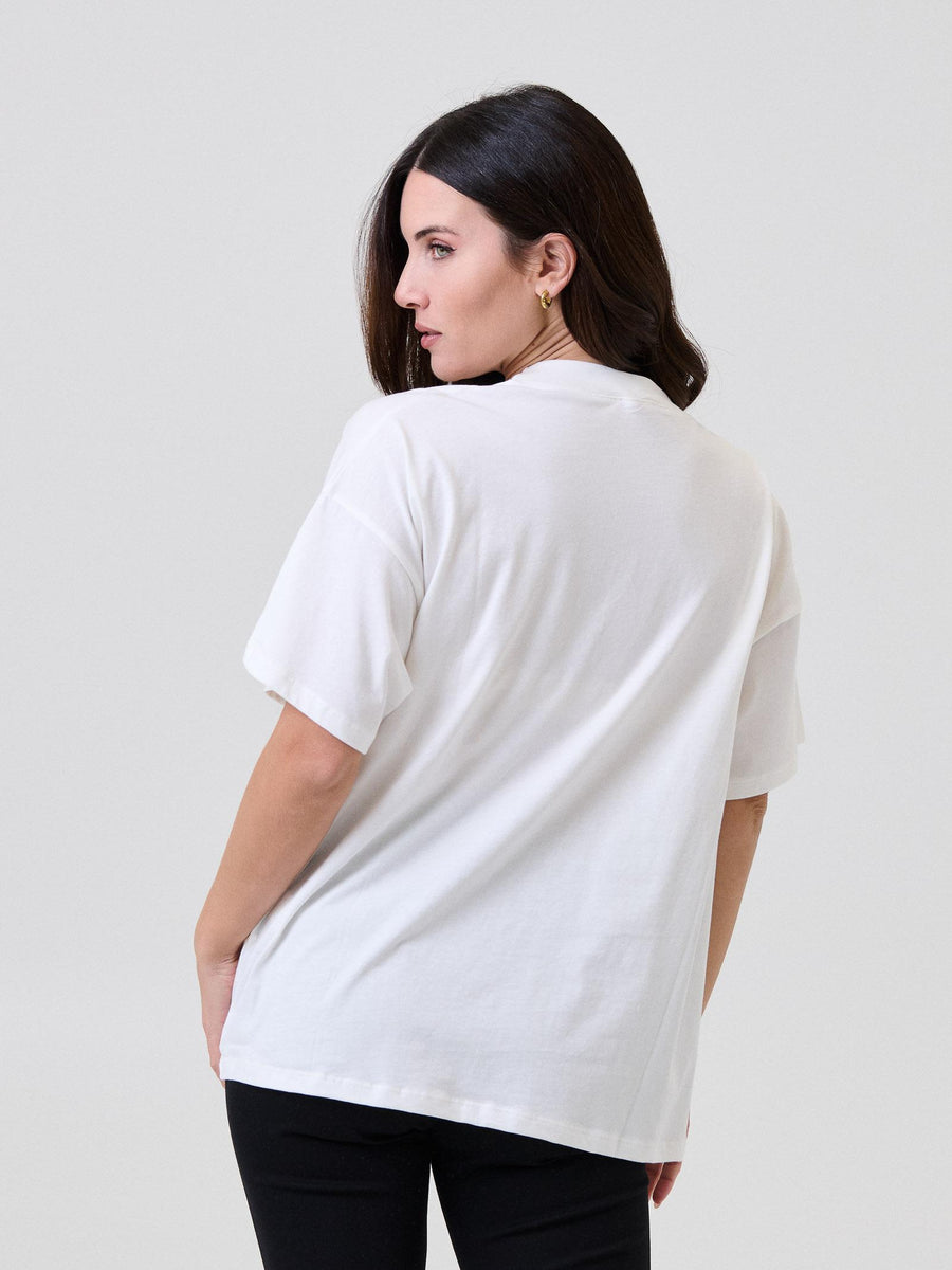 T-Shirt over Vicolo bianca con stampa cani e dettaglio gioiello RF0071 BIANCO Vicolo 