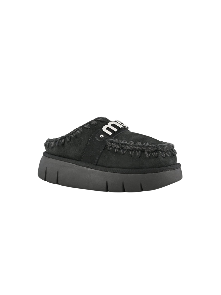 Mou " Bounce Clog Suede - Letter Logo" nero MU.FW531001A BKBK Mou 