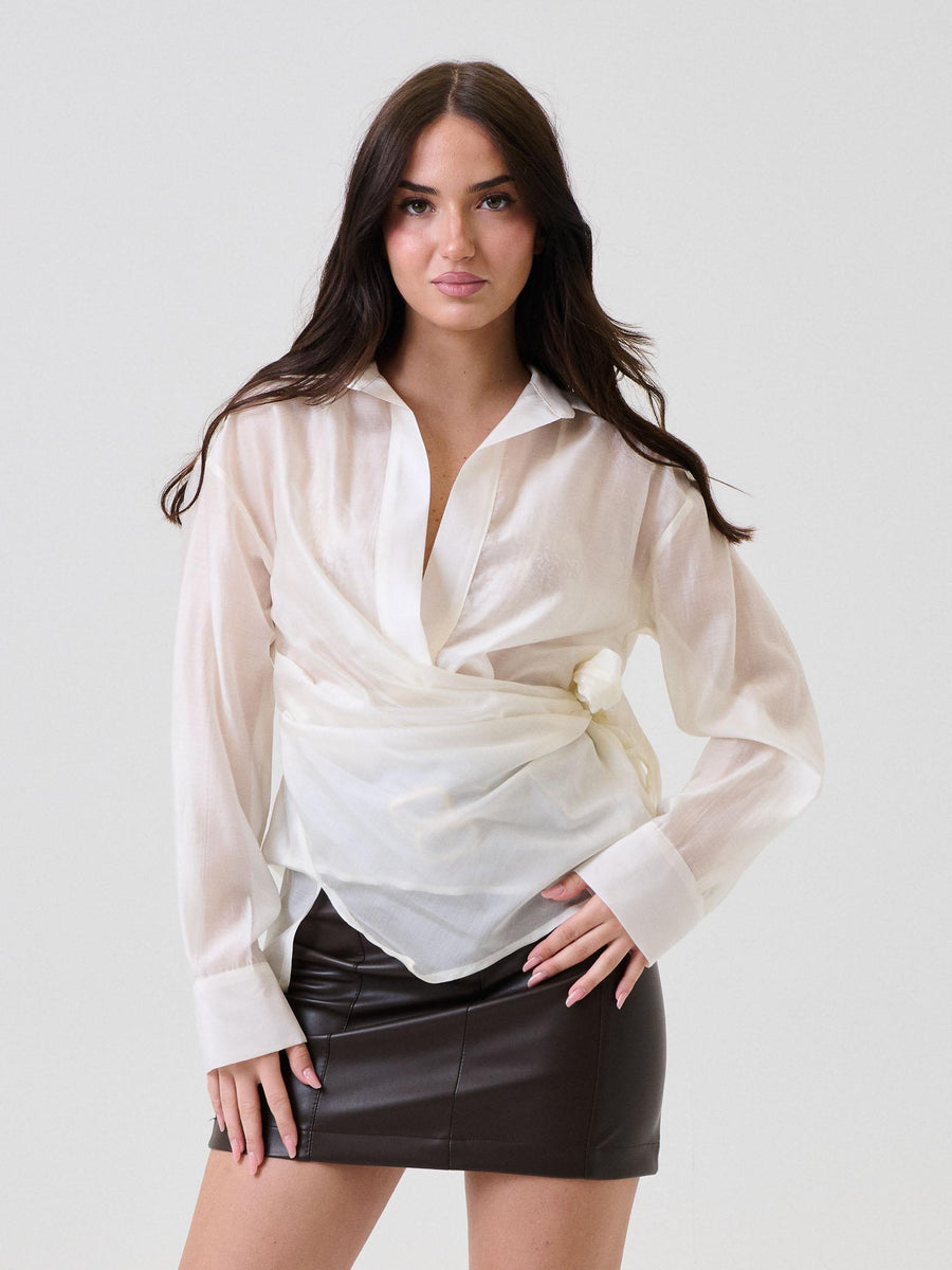 Camicia Vicolo burro annodata in voile TF0678 BURRO Vicolo 