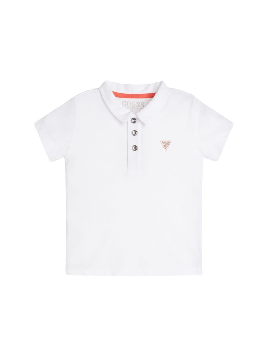 Polo Guess bianca con triangolo iconico sul petto N2GP03KAPY0 G011 Guess 