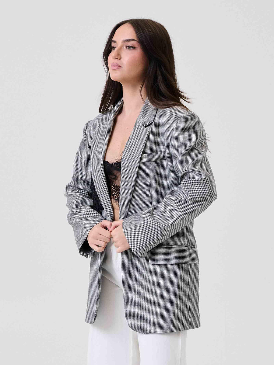 Blazer pied de poule Haveone grigio con applicazione in pizzo JGEP030 UNI Haveone 