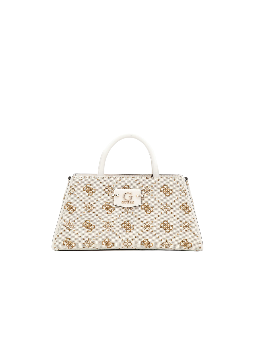 Borsa a mano Guess beige con monogram all over e logo G in metallo dorato HWCP9654060 OFL Guess 