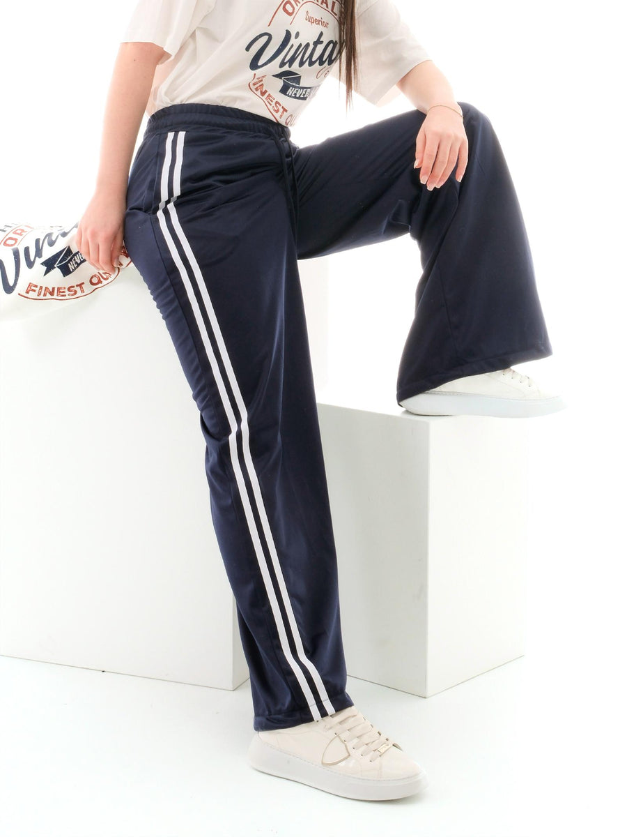 Pantalone a palazzo Vicolo blu con bande laterali TD1028 BLU Vicolo 