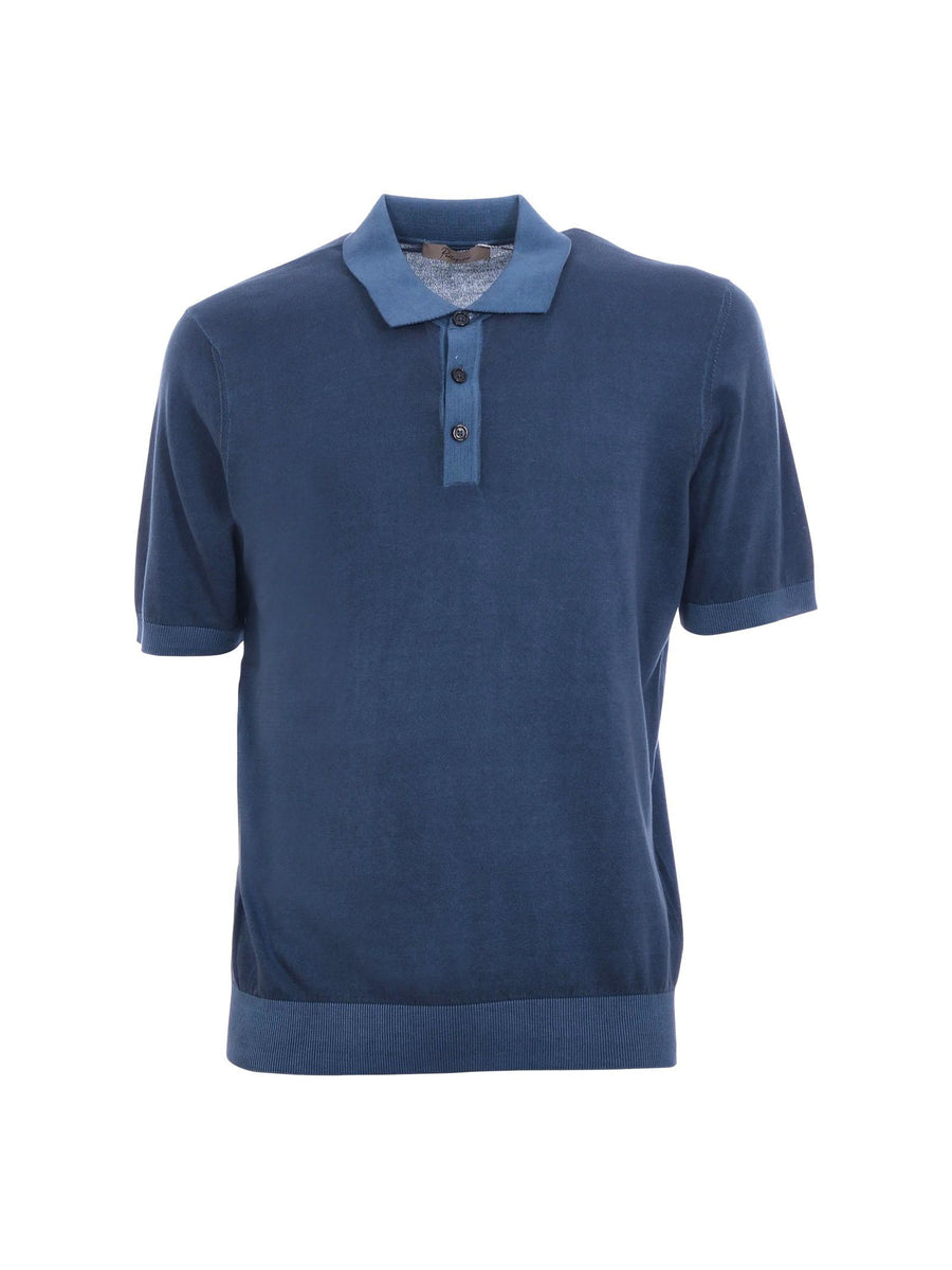 Polo Portofino blu con colletto e bordi elasticizzati a contrasto M7302 680 Portofino 