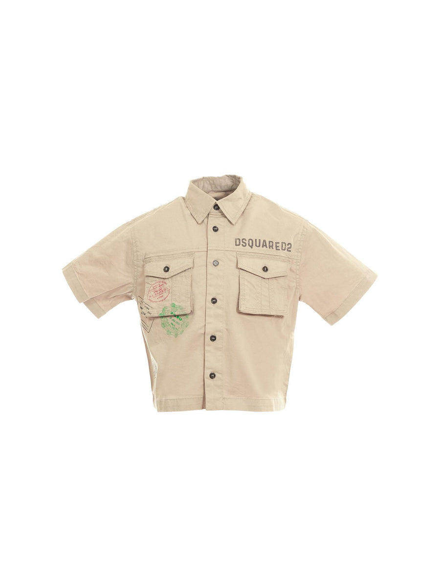 Camicia Dsquared beige con stampa timbri DQ2775 DQ717 Dsquared 