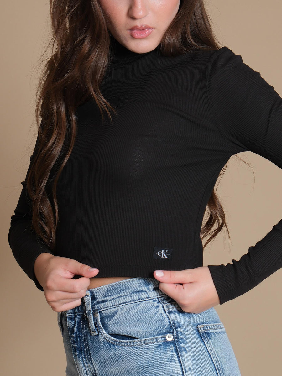 Dolcevita Calvin Klein collo alto a costine slim nero J20J224196 BEH Calvin Klein 