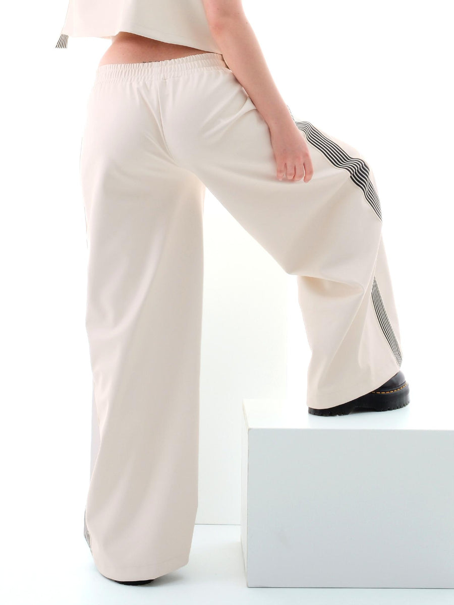 Pantalone Vicolo in ecopelle bianco con bande nere TD0777 BIA Vicolo 