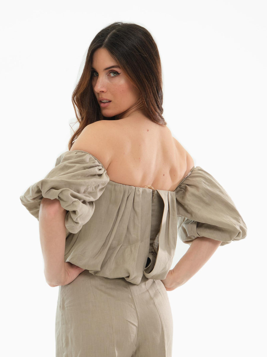 Top cropped Bohemian Vì taupe monospalla TOP201 TAUPE Bohemian V 