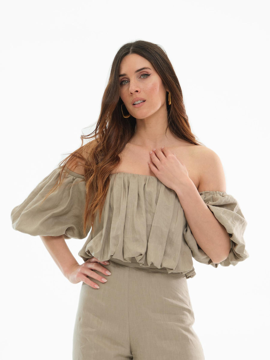 Top cropped Bohemian Vì taupe monospalla TOP201 TAUPE Bohemian V 