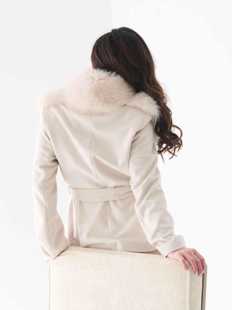 Cappotto Yes London panna con inserti in pelliccia volpe CD1203 GESSO Yes london 