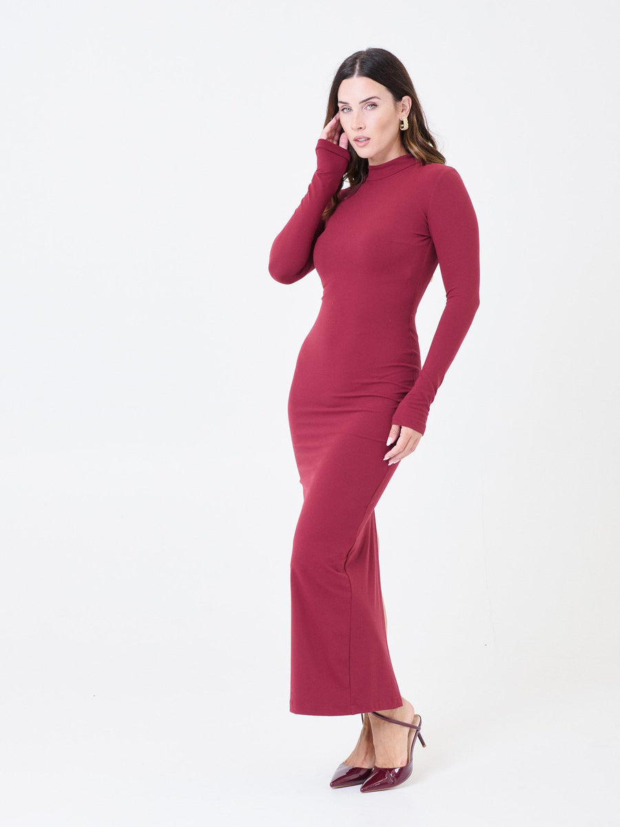 Abito lungo Silence Limited bordeaux a collo alto con schiena scoperta AB4180 BORDEAX Silence Limited 