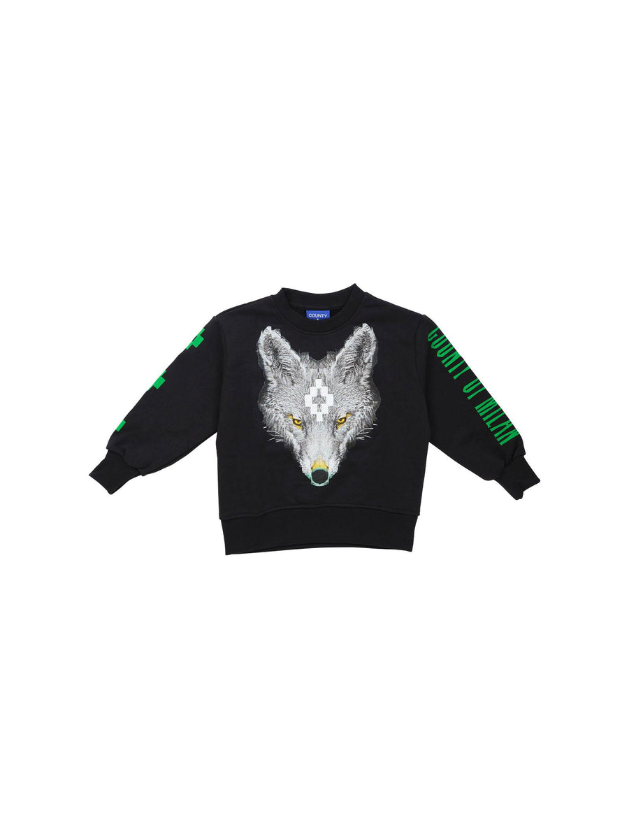 Felpa County of Milan nera con stampa lupo e logo sulle maniche SW075 110 County of Milan 