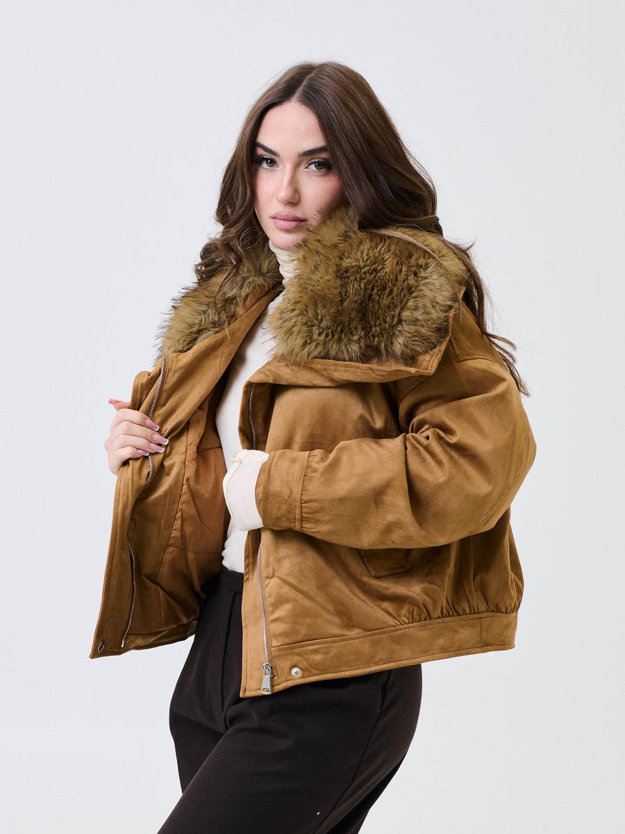 Giubbino Armoire cammello con collo in ecopelliccia DL30095 UNI Armoire 