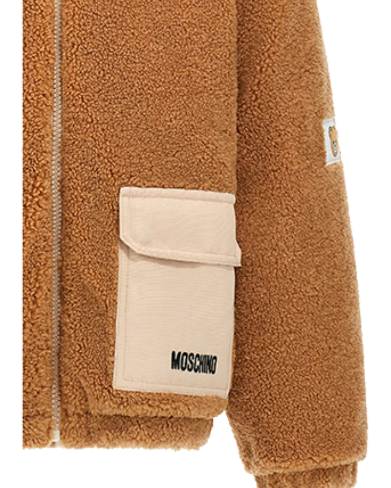 Giubbino teddy Moschino cammello con tasche a contrasto HUA008 20351 Moschino 