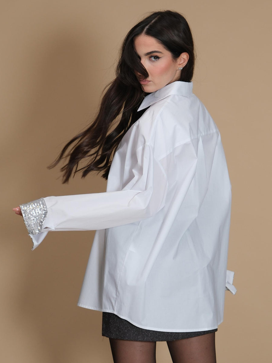 Camicia Imperial bianca over con risvolto maniche con pailettes CMI6ITP BIANCO Imperial 