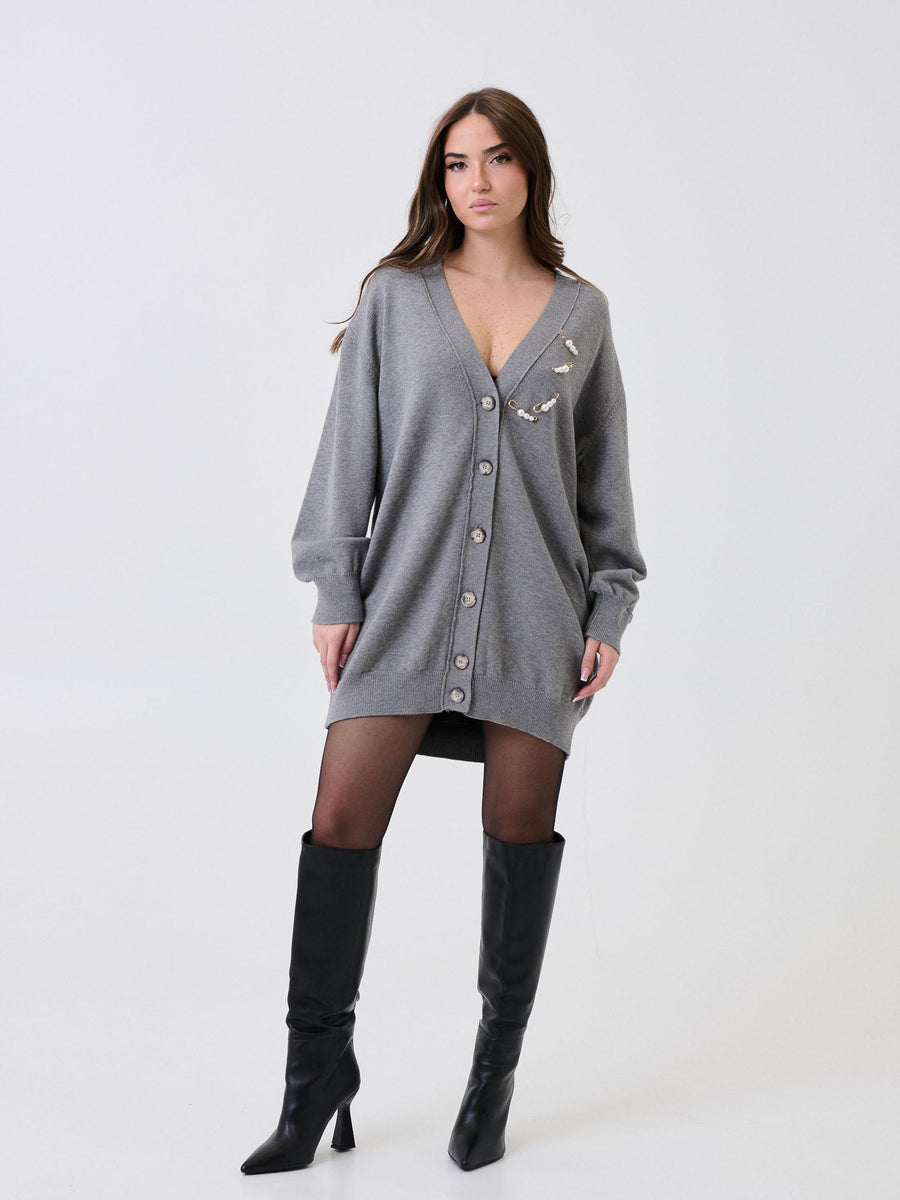 Cardigan over Vicolo grigio con spille removibili con perline 77008F GRIGIO Vicolo 
