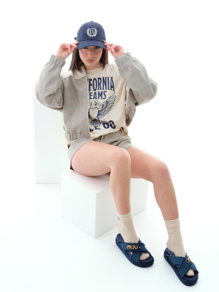 Giacca bomber Vicolo beige e grigio a quadri TD0457 GRI/PAN Vicolo 