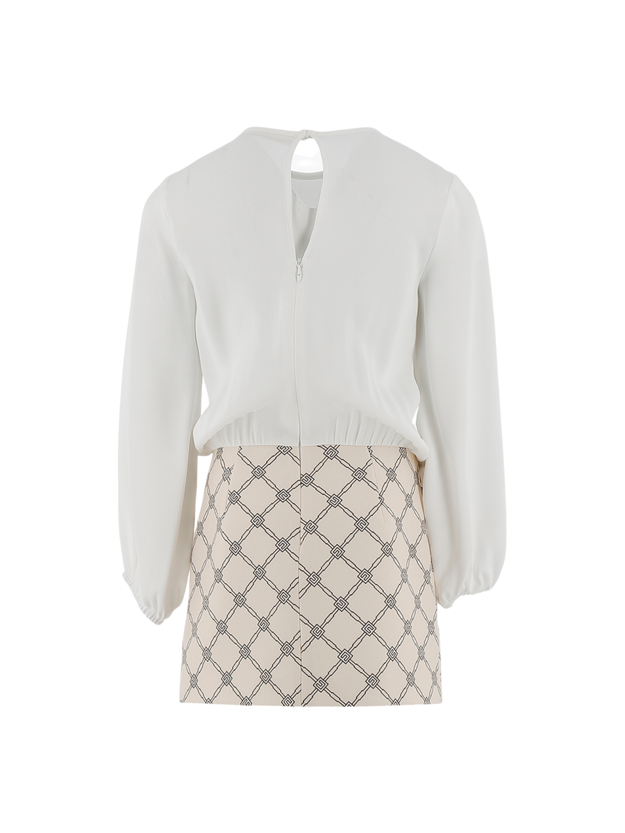 Abito Elisabetta Franchi bianco con gonna beige a fantasia geometrica EFAB589 D389 Elisabetta Franchi 