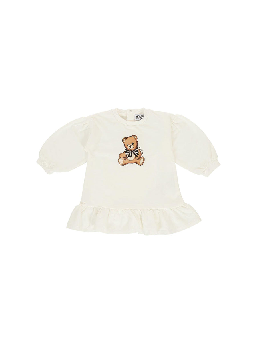 Abito Moschino bianco con dettaglio paillettes e dettagli arricciati MDV0CW 10063 Moschino 