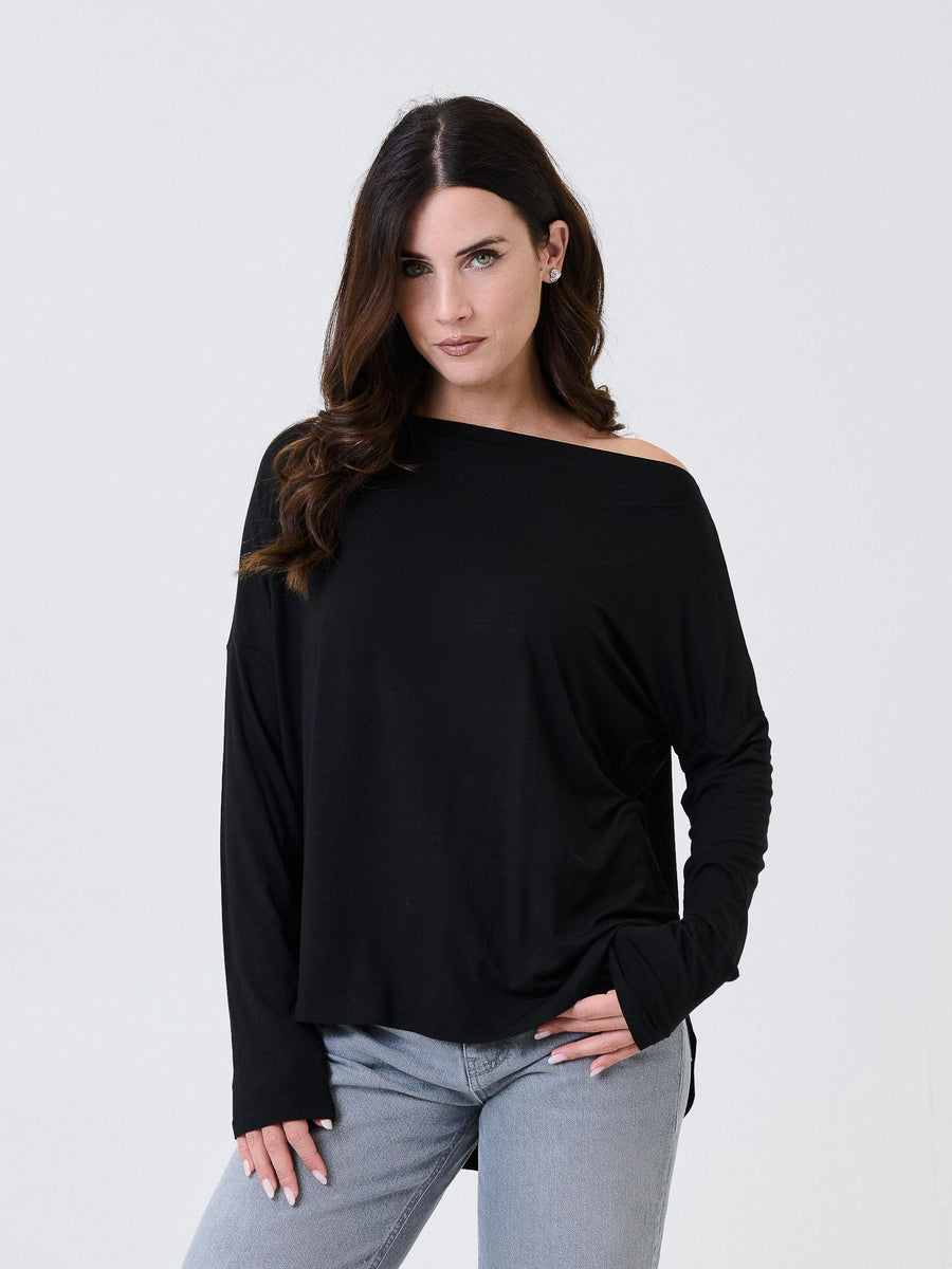 Maglia a maniche lunghe Kontatto nera con scollo a barca MR5003C NERO kontatto 