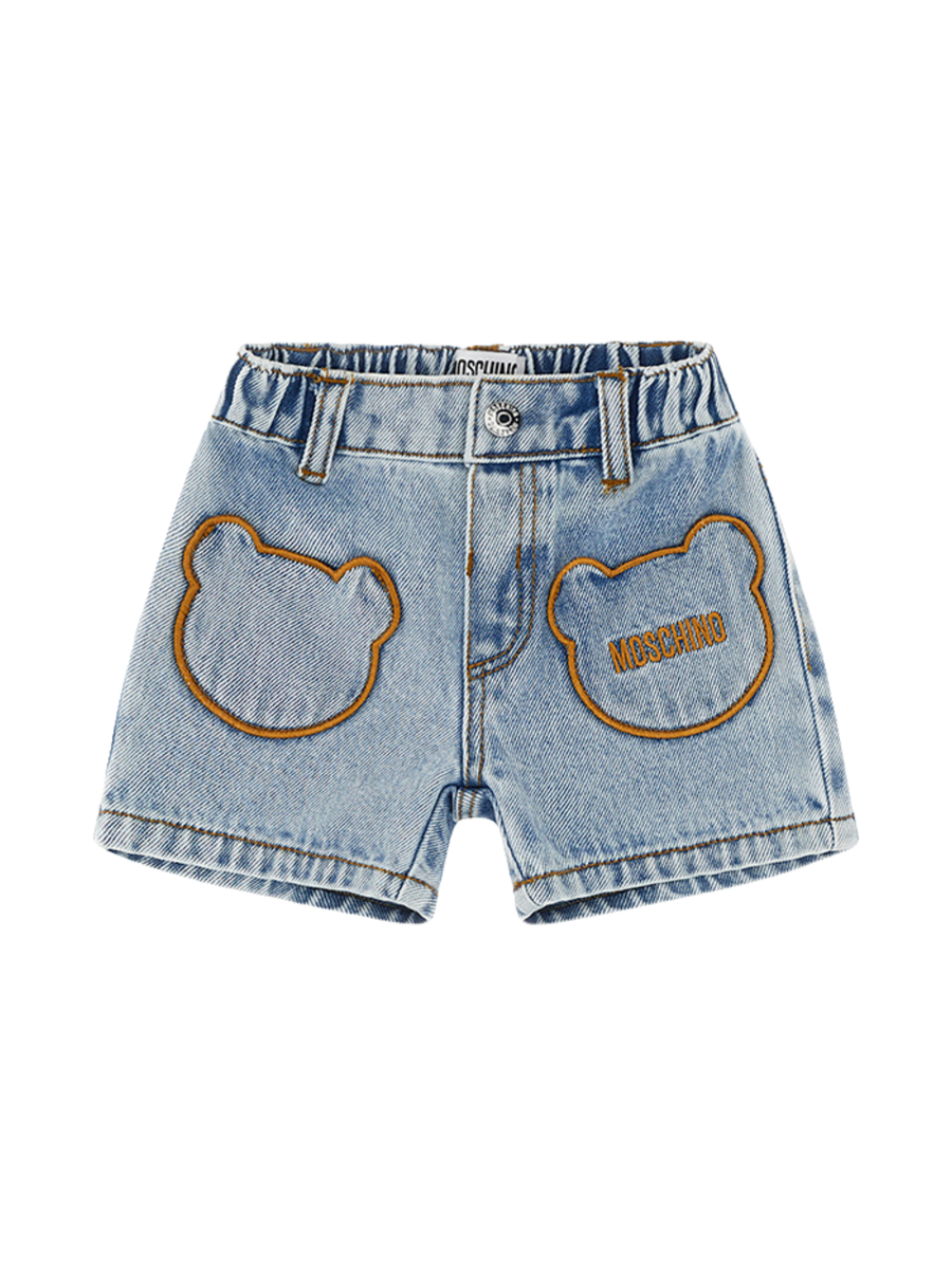 Shorts di jeans Moschino azzurro in denim con tasche a forma di orsetto MUQ017 40186 Moschino 