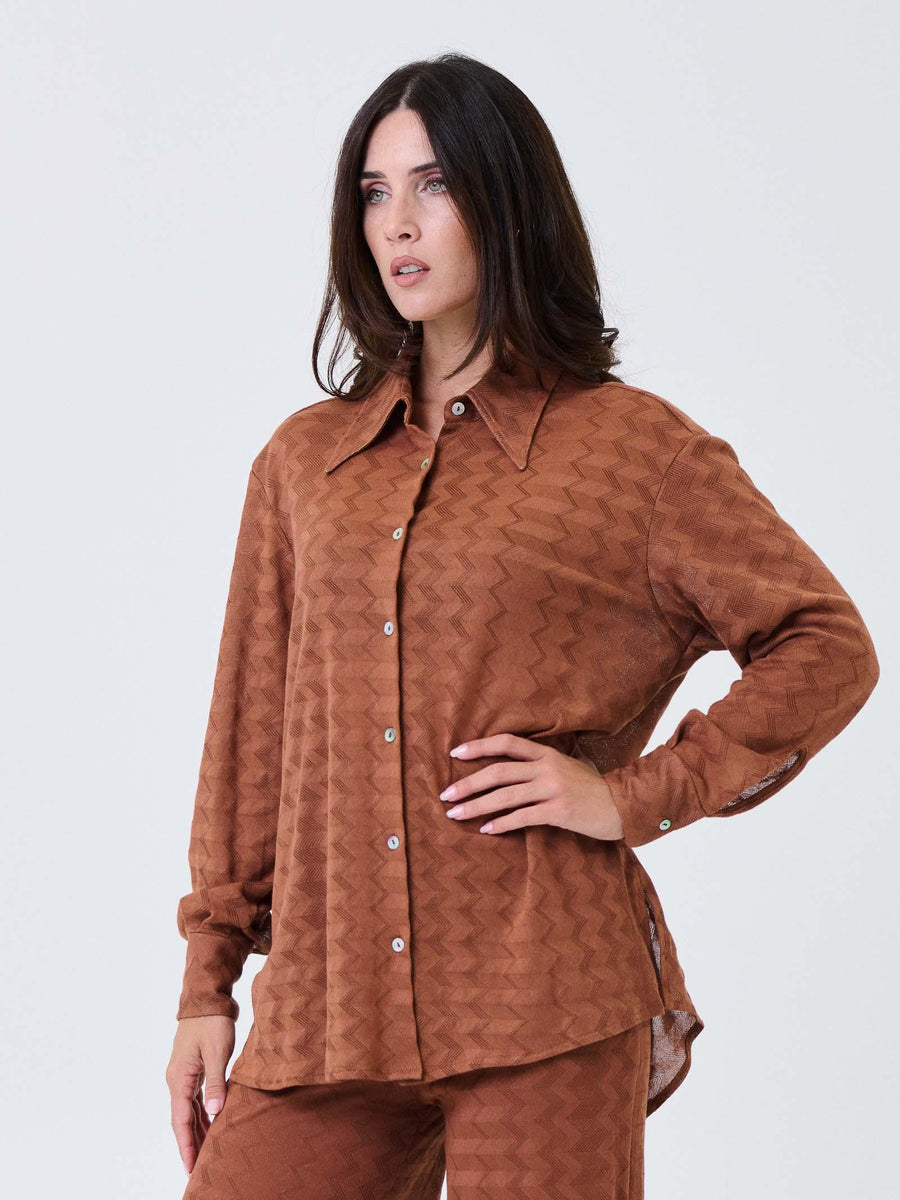 Camicia over Pho Firenze arancione sierra semi trasparente con motivo a zig zag 4324036 SIERRA PHO FIRENZE 