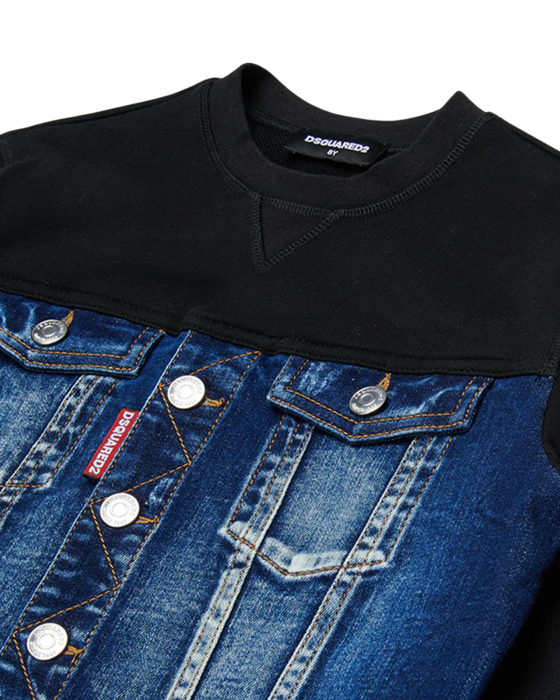 Felpa Dsquared nera con dettaglio in denim DQ3007 DQ01 Dsquared 