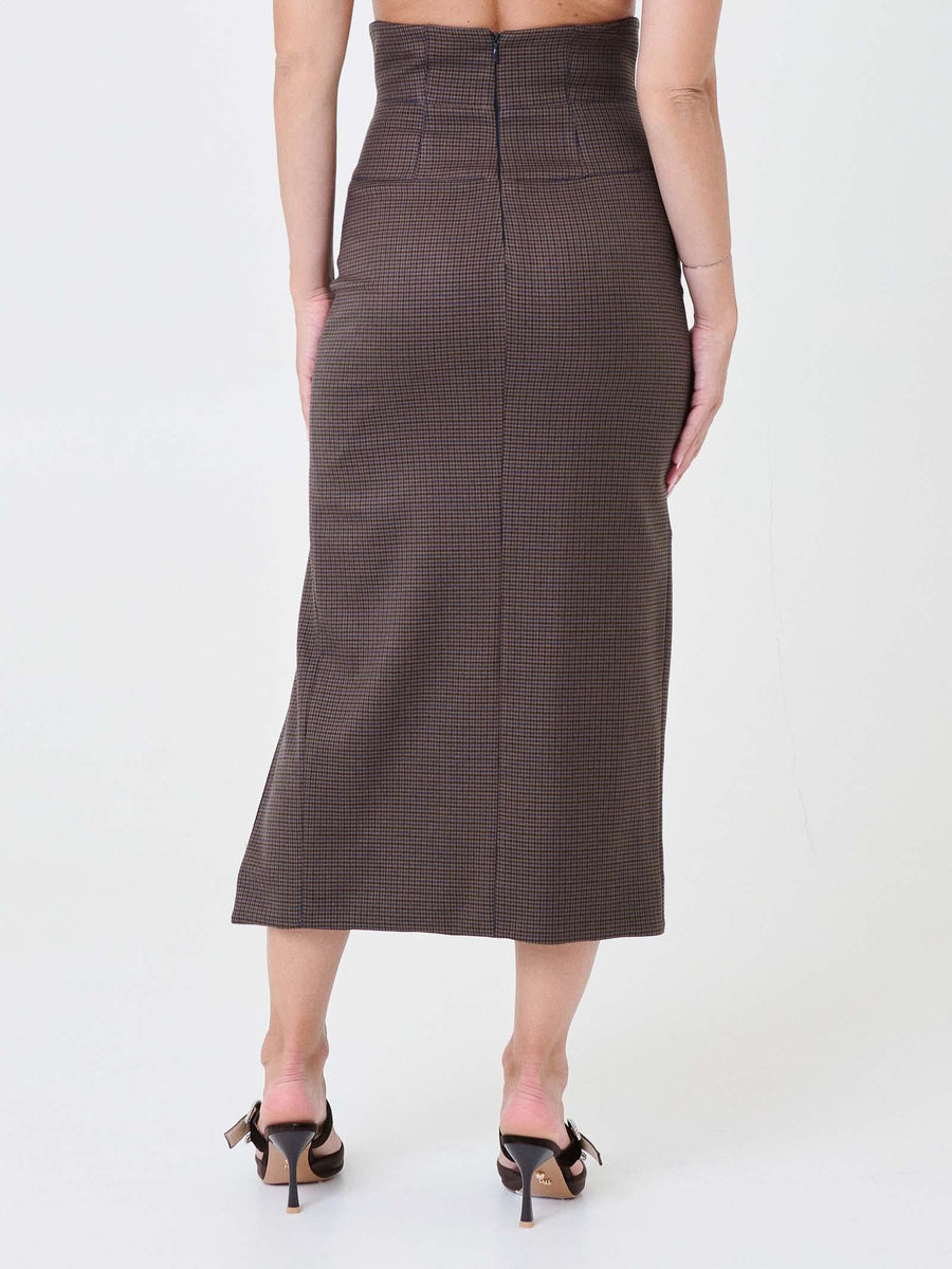 Gonna a vita alta pied de poule Silence Limited marrone e blu GO343 BROWN/NAVY Silence Limited 