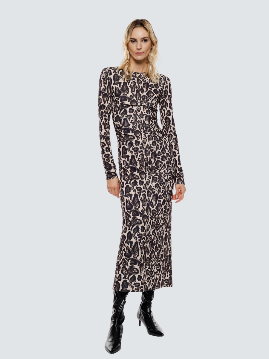 Abito lungo Imperial beige e nero con stampa animalier AFDKKOT BEI/NE Imperial 