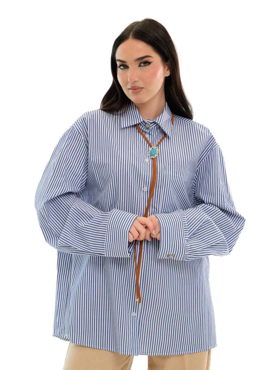 Camicia over Vicolo a righe bianca e azzurra TD1228 BIA/AZZ Vicolo 