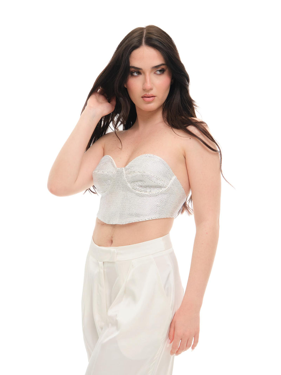 Top "crop" Silence Limited bianco con strass SD8037 OFFWHITE Silence Limited 