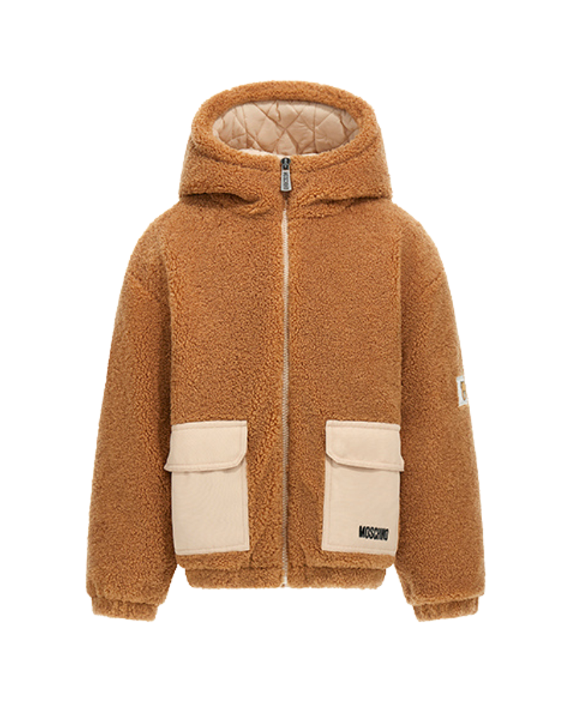 Giubbino teddy Moschino cammello con tasche a contrasto HUA008 20351 Moschino 