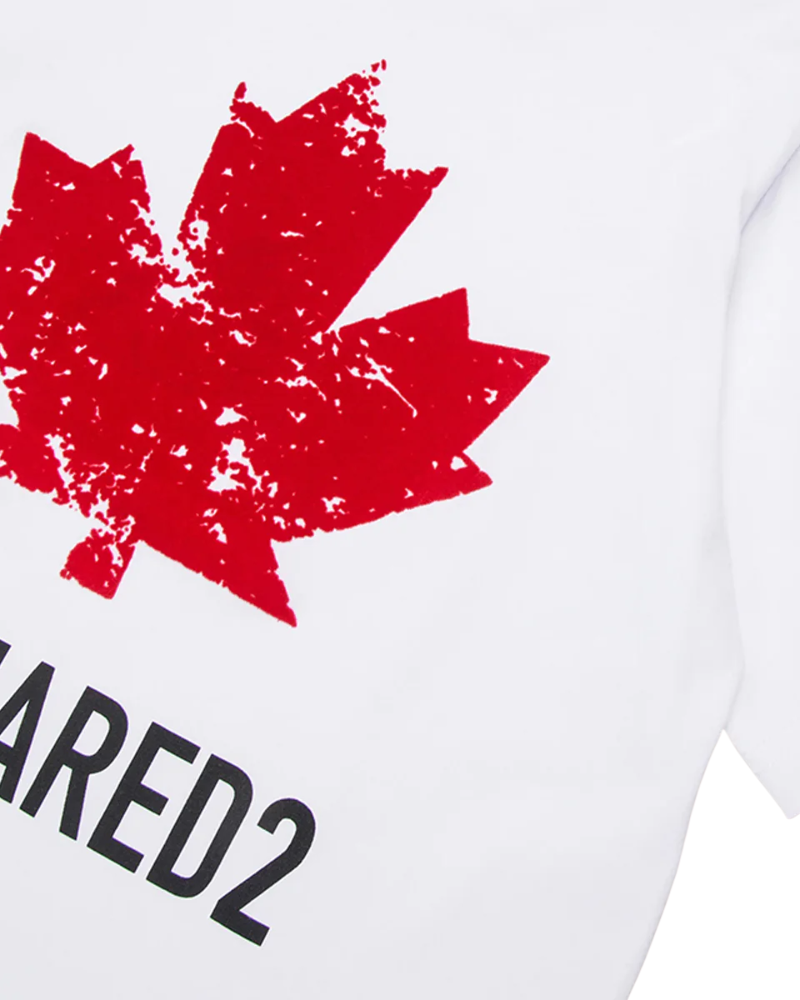 T-Shirt a mezze maniche Dsquared bianca con foglia d'acero DQ2982 DQ100 Dsquared 