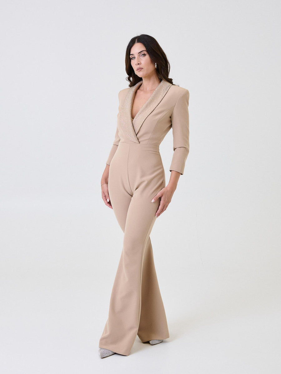 Jumpsuit "crystal" Silence Limited sabbia con dettagli strass TUT669 SAND Silence Limited 