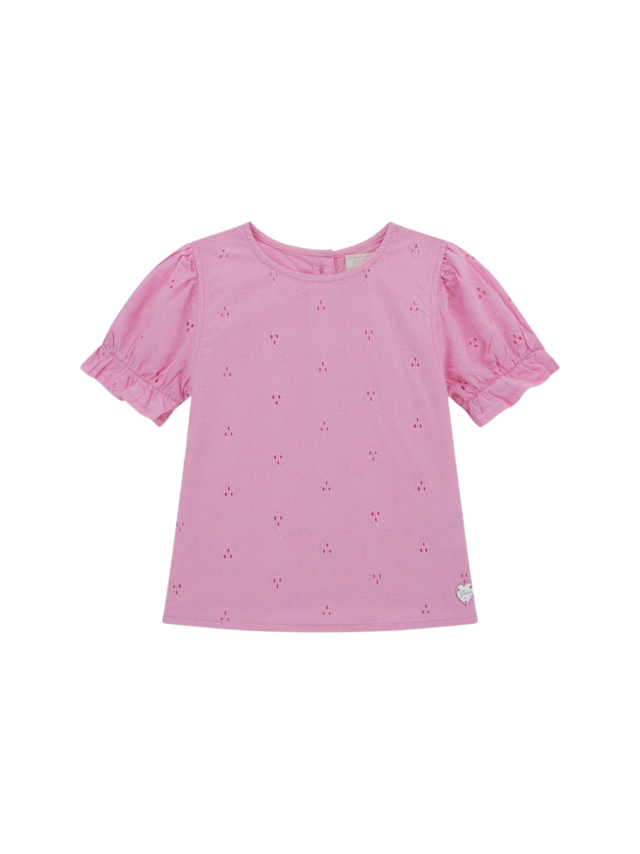 Blusa Guess rosa in pizzo sangallo con maniche a palloncino K5GH03WH710 G66G Guess 