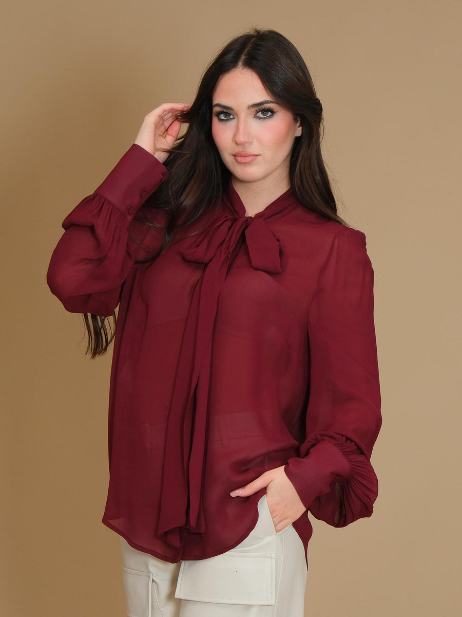 Camicia Imperial velata bordeaux con maxi fiocco frontale CMG8IFC BORDEAUX Imperial 
