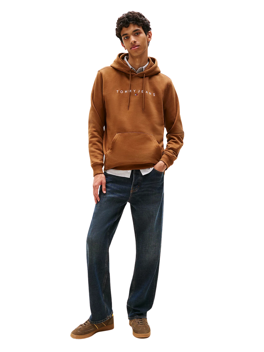 Felpa con cappuccio  Tommy Hilfiger marrone logo lineare ricamato DM0DM20746 GVP Tommy Hilfiger 