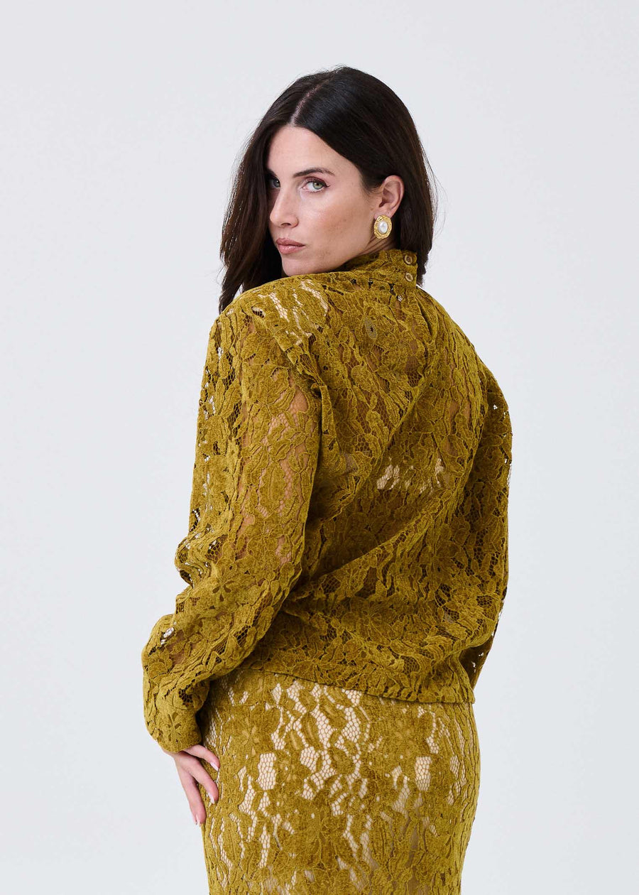 Camicia in pizzo Haveone verde olio CVSP026 OLIO Haveone 