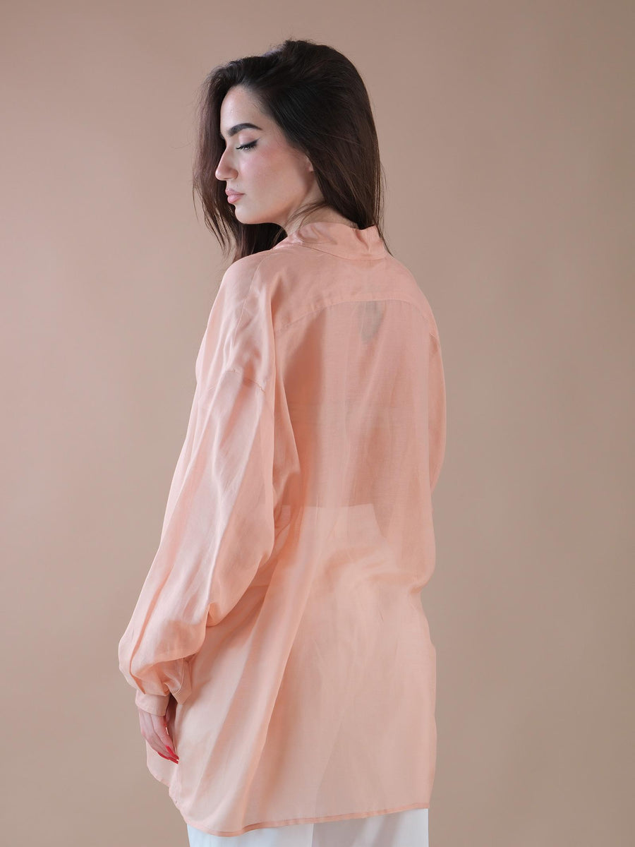Camicia over rosa pesca velata in misto cotone e seta CA59B OMBRETTO Bohemian V 