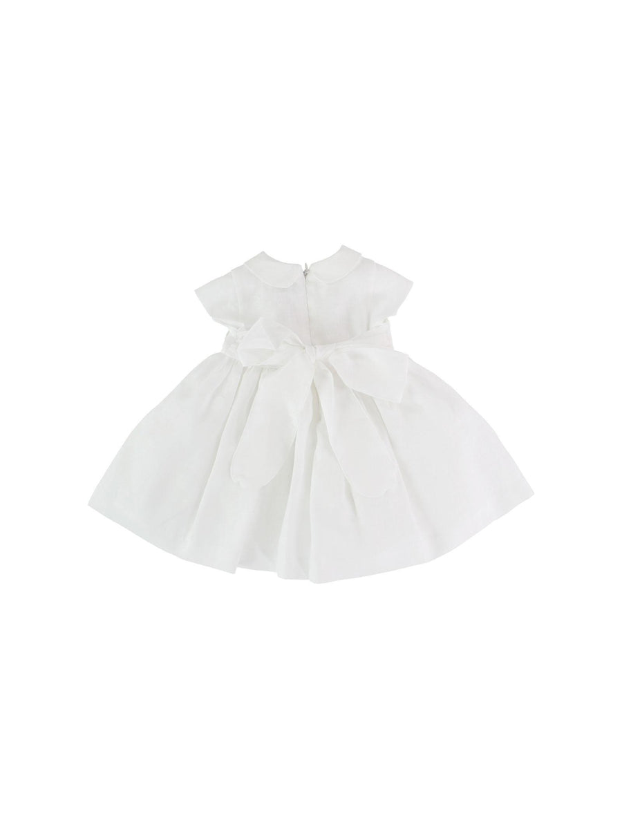 Abito bianco in lino con fiocco e ricami verdi e rosa EP1900 C136 Marlù 