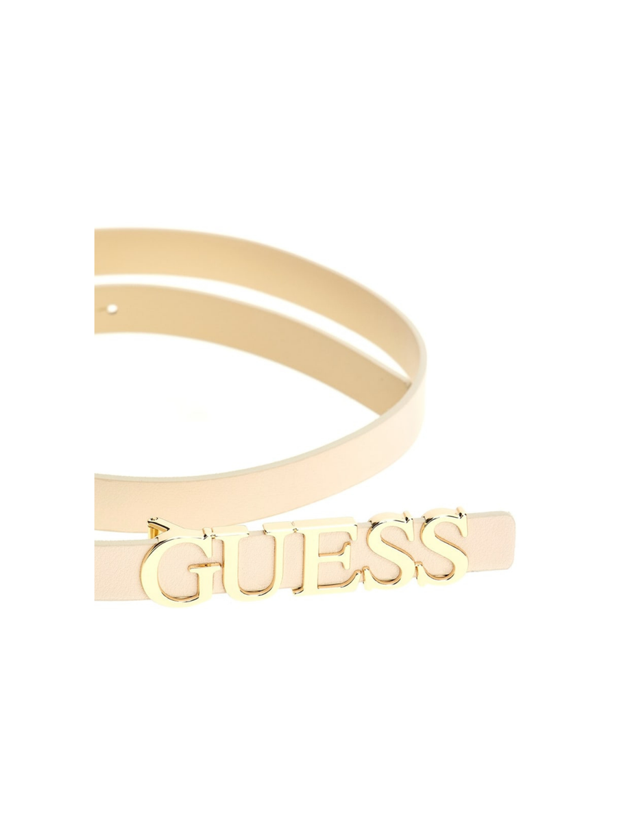 Cintura Guess bianca con maxi fibbia logo lettering dorato BW9257P5320 OFF Guess 