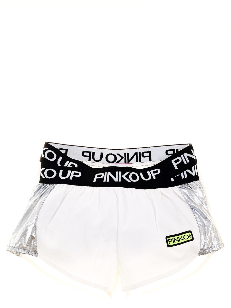 Shorts bianco con bande nylon 027284 WHT Pinko 