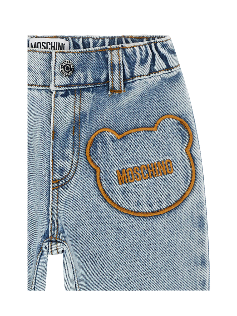Jeans Moschino blu in denim con tasche ricamate a forma di teddy toy MUP05A 40186 Moschino 