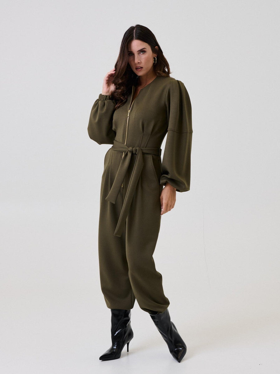 Jumpsuit Bohemian Vì verde militare con zip centrale BHTUT004 MILITARY Bohemian V 