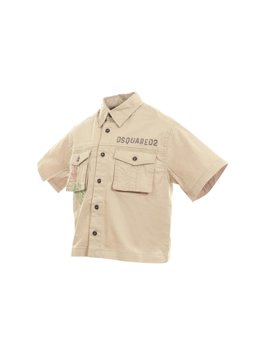 Camicia Dsquared beige con stampa timbri DQ2775 DQ717 Dsquared 