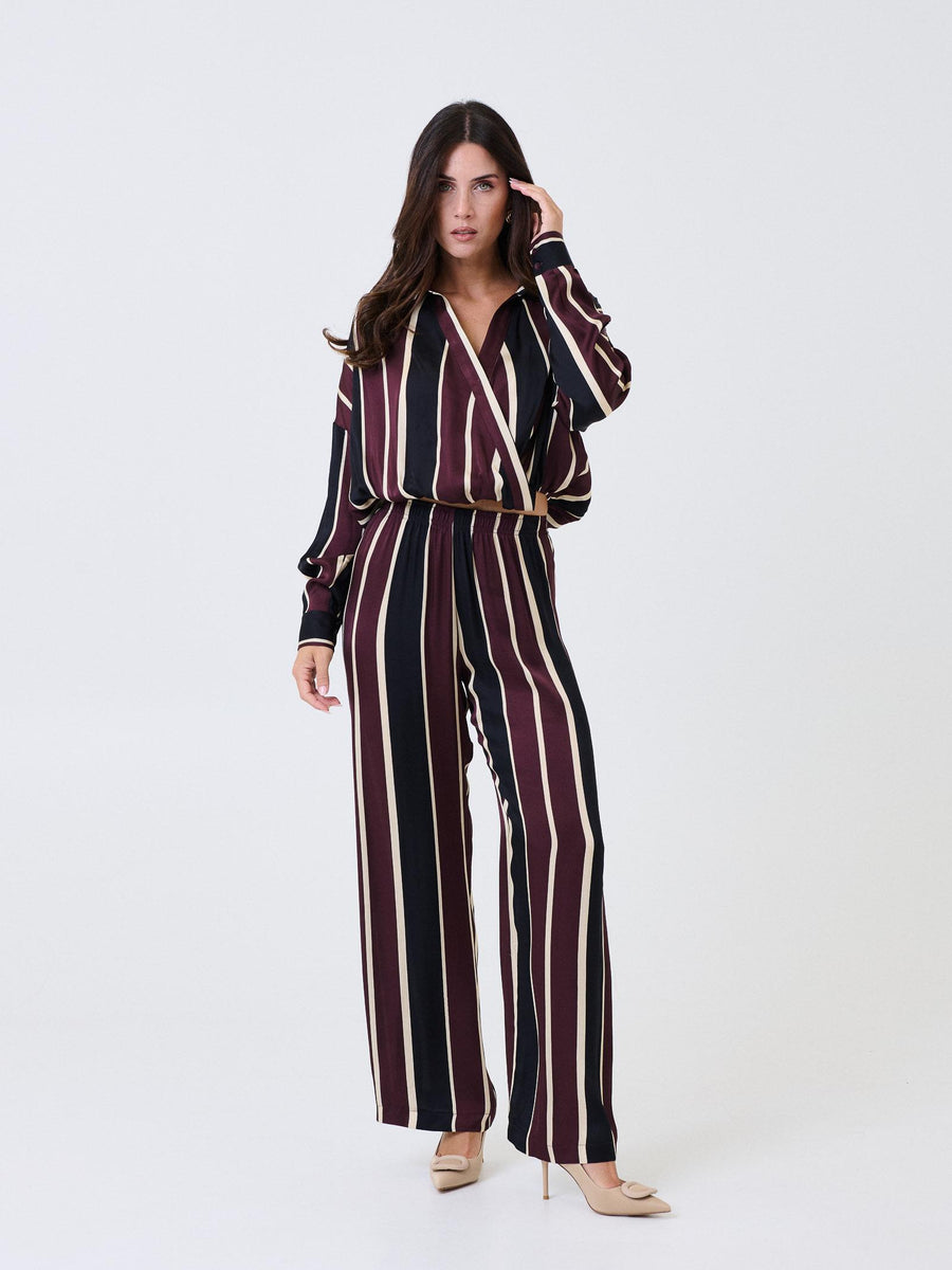 Pantalone a vita alta Imperial prugna e nero a righe P4L5KFA BORGOGNA Imperial 