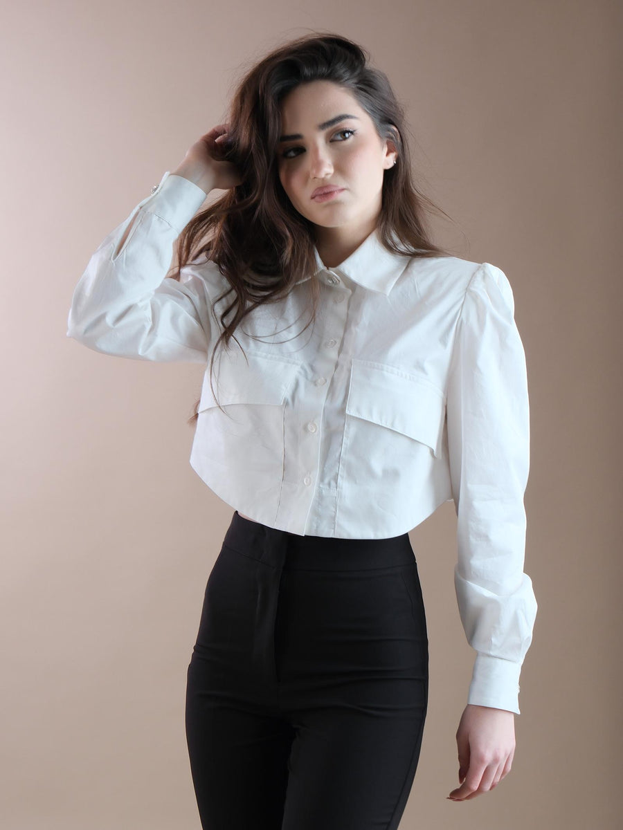 Camicia crop bianca con maxi tasche CA743 OFF WHITE Silence Limited 