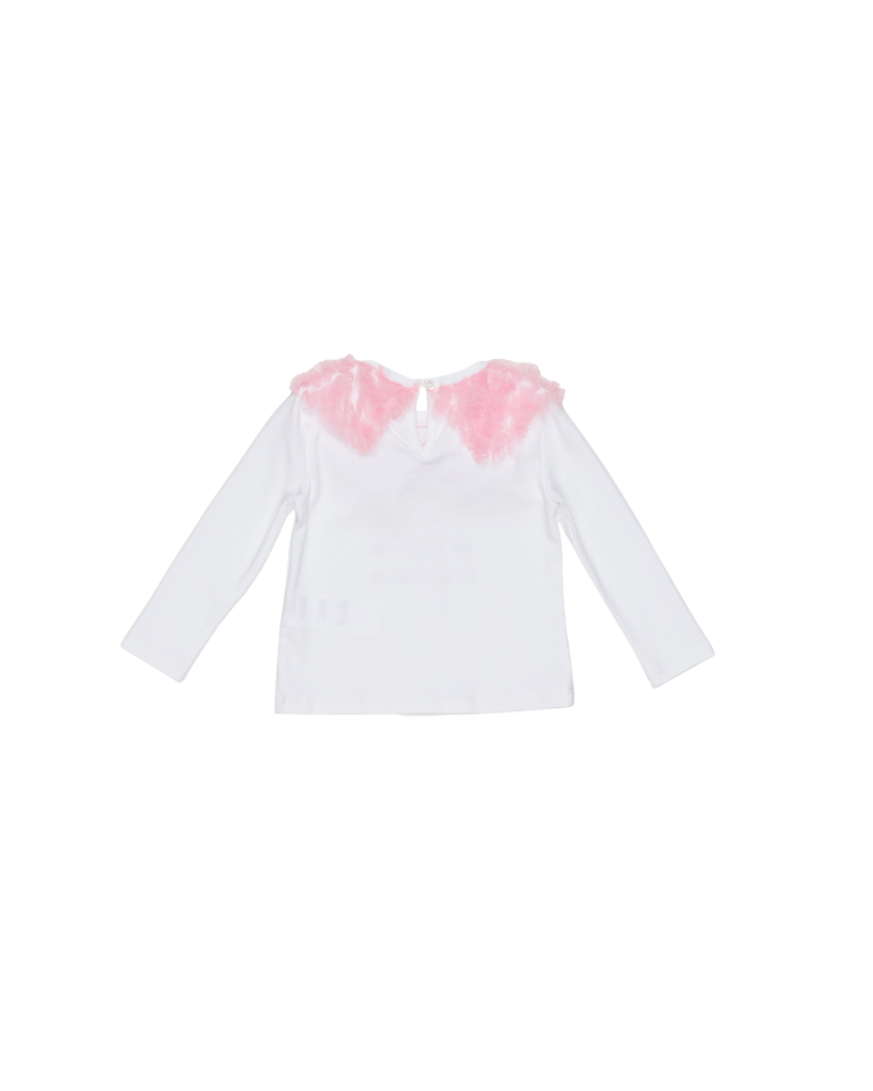 T-Shirt a maniche lunghe Miss Grant bianca con volant rosa MG1467 SETA Miss Grant 
